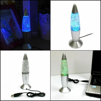 Mini Raketų Kelių Spalvų Keitimas Lavos Lempa RGB LED Blizgučiai USB Naktį Šviesos lempa Namų Puošybai Lempos