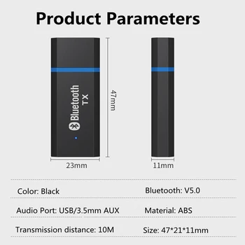 USB Bluetooth 5.0 Siųstuvas Adapter 3.5 mm Stereo AUX Lizdas, 