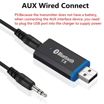 USB Bluetooth 5.0 Siųstuvas Adapter 3.5 mm Stereo AUX Lizdas, 