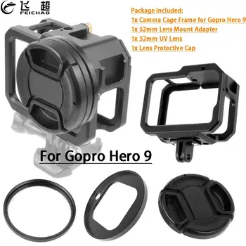 Už Gopro 9 Metalo Apsauginis Rėmelis, Narve Platformą, dėl GoPro Hero 9 Black Veiksmų Fotoaparato Priedai w 52mm UV Objektyvo Filtro Apsodo Adapteriu