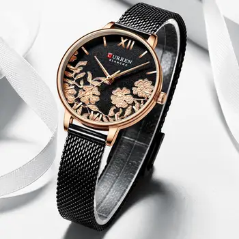 Curren Elegantiškas, Gražus Gėlių Rinkimas Moteris Laikrodžiai Kvarciniai Laikrodžiai su Nerūdijančio Plieno Juosta Atsitiktinis Moterų Laikrodis