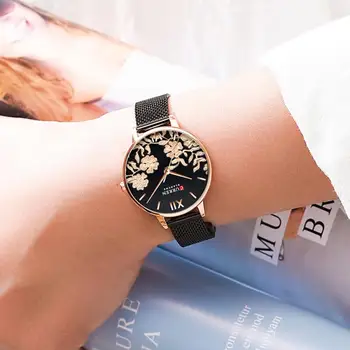 Curren Elegantiškas, Gražus Gėlių Rinkimas Moteris Laikrodžiai Kvarciniai Laikrodžiai su Nerūdijančio Plieno Juosta Atsitiktinis Moterų Laikrodis