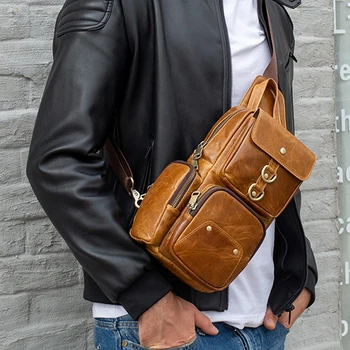 WESTAL natūralios odos vyriški krūtinės messenger bag maišus vyrų pečių maišą sling bag diržo funkcinės krūtinės crossbody krepšiai 8823