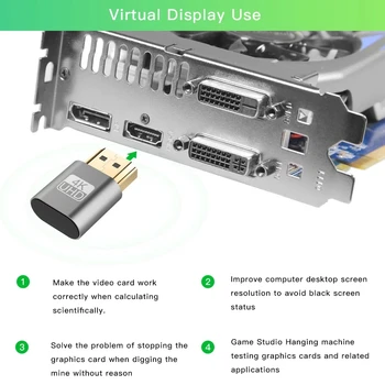 HDMI suderinamus Virtualus Ekranas Adapteris VGA Adapteris 4K DDC EDID Manekeno Kištuko Užrakinimas Begalvis Paramos 1920x1080P Vaizdo BTC Kasyba