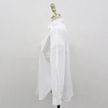 GALCAUR balti laisvalaikio marškinėliai moterims atvartas sluoksniuotos ilgomis rankovėmis kratinys kietas Tiesiai palaidinės moterų vasaros drabužių 2021 stilingas