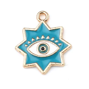 10 Vnt Emalio Daugiakampio Evil Eye pagrindiniai mygtukai Cinko Lydinio Pagrindu Religinių Karolius, Aukso Spalvos Auskarai 