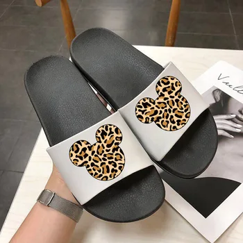 Naujausias Leopard Pelės Galvos Gėlių Vintage Mados šlepetės moterims Vasaros Kawaii flip flops