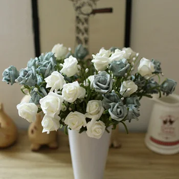 Europos stiliaus Dekoratyvinės Dirbtinės Rožės 2 Puokštė 6 Vadovai Netikrą Gėlių, Rožių Tikroviška Modeliavimas Rožių Žiedų Namų Puošybai