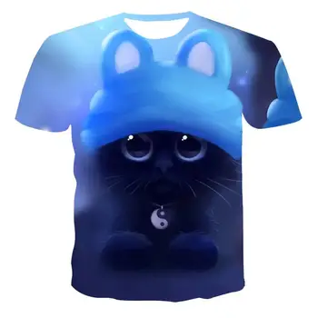 2020 naujų karšto pardavimo Europos stiliaus trumpomis rankovėmis 3D atspausdintas T-shirt, žaisminga katė serijos viršuje, gamyklos tiesioginio pardavimo