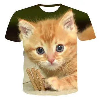 2020 naujų karšto pardavimo Europos stiliaus trumpomis rankovėmis 3D atspausdintas T-shirt, žaisminga katė serijos viršuje, gamyklos tiesioginio pardavimo