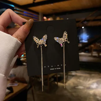 Dygliuotos pearl drugelis stud moteris ilgai kutas auskarai grandinės 2020 m. naujas stiliaus madinga auskarai interneto įžymybė auskarai