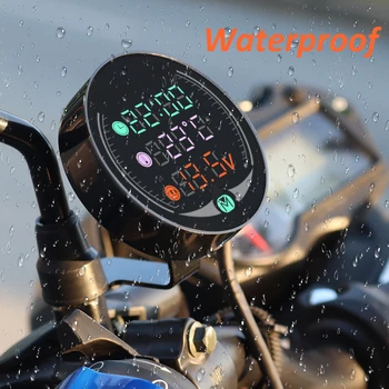 3 In 1 Motociklo LED voltmetras Laikrodis Universalus Elektroninis Skaitmeninis Termometras, Temperatūros, Laiko, Juoda atsparumas Vandeniui