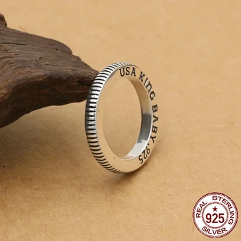 S925 sterlingas sidabro žiedas asmenybės bižuterijos retro ranka raižyti raidžių žiedas punk vyrų žiedas 2018 karšto naujas