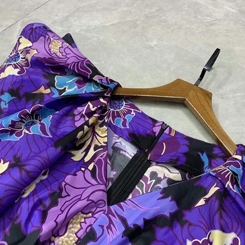 TWOTWINSTYLE Spausdinti Varčias Slim Suknelė Moterų V-Kaklo trumpomis Rankovėmis Aukštos Juosmens Kratinys Pynimas Derliaus Mini Suknelės Moterų 2021