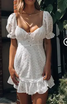 Polka Dot Balta Nėrinių Suknelė Nėrinių Tuščiaviduriai Iš Mini Vasaros Sundress 2021 Paplūdimio Boho Suknelės Atsitiktinis Mados Vestidos Mujer