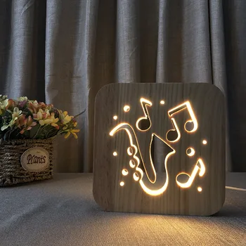 Saksofonas 3d Medinio Stalo Lempa Usb LED 3D Šviesos Kūrybos Dovana Vaikų Namų Dekoro naktinė lempa Lašas Laivybos
