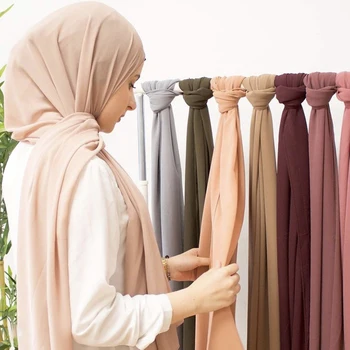 10 vnt./daug Didmeninės Hijab Premium Sunkiųjų Šifono Hijab Šalikas Malaizijos Moterų Paprasto Wrap Vientisų Spalvų Skaros Moterų Foulard