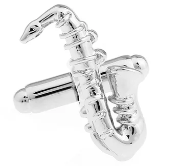 Saksofonas rankogalių segtukai Vyrams Muzikos Dizaino, Kokybės Žalvario Medžiagos Sidabro Spalvos, Rankogalių segtukai, Didmeninės ir mažmeninės prekybos