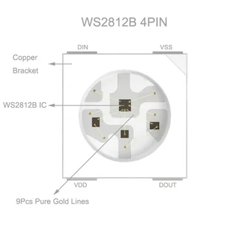 DC5V WS2812B RGB 10-1000PCS LED Lustas 5050SMD Juoda/Balta PCB WS2812 Individualiai Adresuojamo Chip Pikselių DC5V