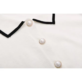 2021 Baltas Megztinis Pasėlių Palaidinės Atvartas Elegantiškas Trumpas Rankovės Rok Marškinėliai Vasaros Stilingas Darbo Pareigas, Ponios E-Girl Relax Blusas Viršų