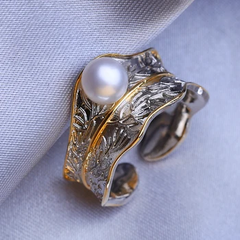 FENASY Moterų 925 Sterlingas Sidabro Žiedas Natūralių Gėlavandenių Perlų Žiedai Moterims, Sidabro ir Aukso Spalvos Individualų Vestuvių Papuošalai