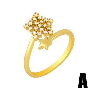 FLOLA CZ Kubinis Cirkonis Star Žiedai Moterims Crystal Aukso Reguliuojamas Atidaryti Manžetai Piršto Žiedą Moterų Paprasta Papuošalai Dovanos rigj74