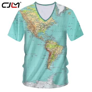 CJLM Unisex Hiphop V Kaklo Marškinėlius Naujas Vasaros Viršūnes Moterų/vyrų 3d Spausdinimo Žemėlapis T-shirt Vyras Atsitiktinis Negabaritinių Marškinėliai Tiekėjų