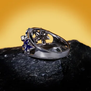 925 Sidabro Išskirtinį Ponios Cirkonis Juvelyriniai Dirbiniai Žiedas, Rankų Darbo Emalio Epoksidinės Violetinė Gėlių Spalvos Žiedas Kokteilis Ponios Cirkonis Žiedas