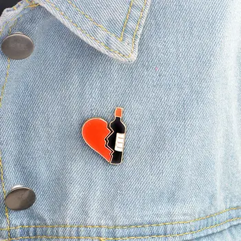 2Pcs Creative New Heart Wine Series Badges On A Pin Badges Backpack Metal Badges Cartoon Love Red Wine Stitching Drip Brooch