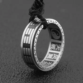 Nerūdijančio plieno vyrų retro žiedas iš titano plieno pasukti perkrovimo Kinų stiliaus Daoizmas apkalbų, Chi, yin ir yang žiedas