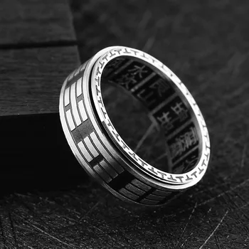 Nerūdijančio plieno vyrų retro žiedas iš titano plieno pasukti perkrovimo Kinų stiliaus Daoizmas apkalbų, Chi, yin ir yang žiedas