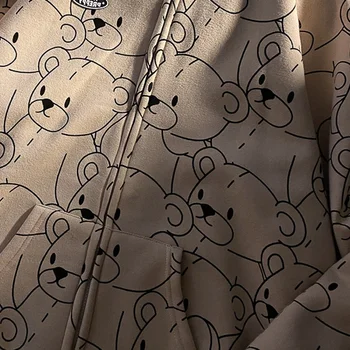 Japonijos Zip Iki Hoodie Minkštas Mergina Harajuku Animacinių Filmų Lokys Spausdinti Palaidinukė Moterų Kawaii Mielas Atsitiktinis Plius Aksomo Šiltas Megztinis Viršūnės