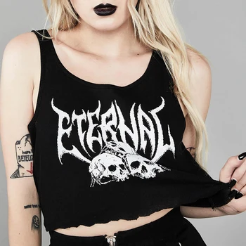 Vasarą Moterys Punk, Gothic Individualumą Skeletas Spausdinti Tankų Tamsiai Vest Montavimo Slim Kvėpuojantis Gatvės Naktinis Klubas Camis