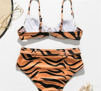 Seksualus Tiger Stripes Underwire Bikini 2021 Moterų Aukšto Juosmens maudymosi kostiumėlis Moterims maudymosi Kostiumėliai, Dviejų gabalų, Vielos Bikini Bather Maudymosi Kostiumas