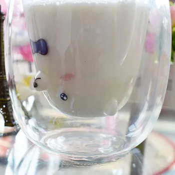 Kūrybos dvigubo stiklo puodelis mielas baltasis lokys pieno taurės izoliuoti gėlių arbatos puodelio ponios kavos puodeliai, puodeliai juokinga