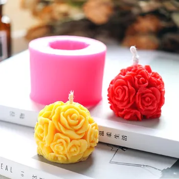 3D Rožių Kamuolį Silikono Žvakių Liejimo Gėlių Formos Gipso Aromaterapija 