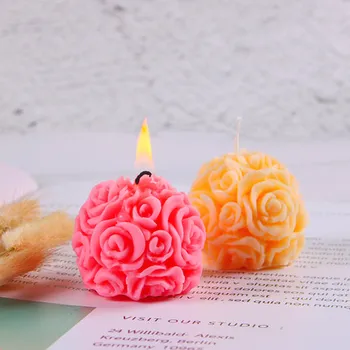 3D Rožių Kamuolį Silikono Žvakių Liejimo Gėlių Formos Gipso Aromaterapija 