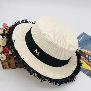 Šiaudų Paplūdimio Skrybėlę moterų Platus Kraštų Anti-UV Saulės Skrybėlę Butas TopSummer Skrybėlę Su Selvedge Lady Lauko Kelionių Skrybėlė Panamos Rinktinėje Fedoras