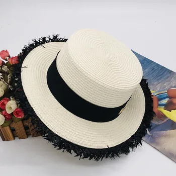 Šiaudų Paplūdimio Skrybėlę moterų Platus Kraštų Anti-UV Saulės Skrybėlę Butas TopSummer Skrybėlę Su Selvedge Lady Lauko Kelionių Skrybėlė Panamos Rinktinėje Fedoras