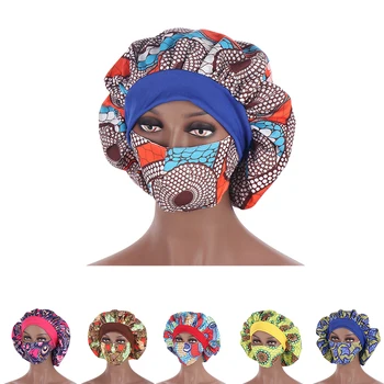 Afrikos Modelio Spausdinimo Variklio Dangčio Hijabs Skrybėlę Moterų Nakties Miego Bžūp Kaukė Satino Turbaną