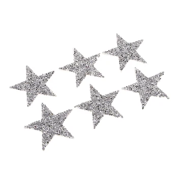 6Pcs Žvaigždė Crystal Siūti Geležies Siuvimo Dekoratyvinių Badeges Išsiuvinėti Pleistras Ženklelis Drabužių Aplikacijos Lipdukai Maišelis Audinio 50mm