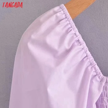 Tangada Mados Moterų Kietas Violetinė Suknelė Sluoksniuotos ilgomis Rankovėmis Ponios Derliaus Klostuotas Mini Suknelė Vestidos 5D65