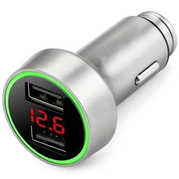 Dvigubas USB Automobilinis Kroviklis, 12V į USB Lizdą su Cigarečių Degiklio voltmetras LED/LCD Ekranas Baterija Žemos Įtampos Įspėjimas