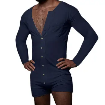 Apatinis trikotažas Vyrams, Seksuali Pižama Rinkiniai Onesie-s Vyrams, ilgomis Rankovėmis vientisos Spalvos Romper Single-breasted Jumpsuit Sleepwear naktiniai drabužiai
