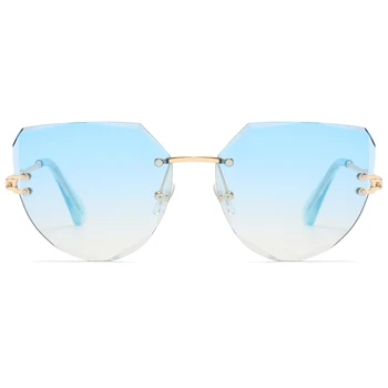 Peekaboo moterų vintage akiniai nuo saulės taškus uv400 frameless mėlyna ruda moteriški saulės akiniai, katės akis, metalo gradientas objektyvas karšto pardavimo