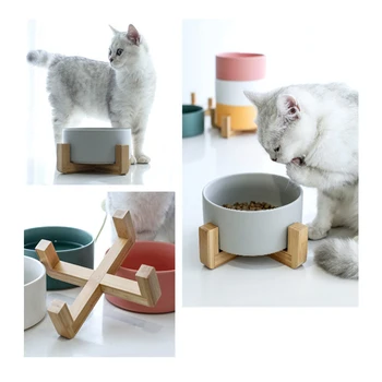 Multi spalvos keramikos medinis rėmas naminių kačių šuns dubenėlyje kačių reikmenys naminių gyvūnų stone bowl keramikos dubuo
