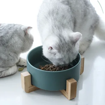 Multi spalvos keramikos medinis rėmas naminių kačių šuns dubenėlyje kačių reikmenys naminių gyvūnų stone bowl keramikos dubuo