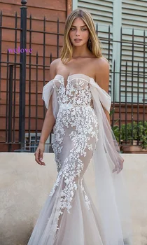 Seksualus vestuvių suknelė iki 2021 m. appliques gėlių chalatas de mariee elegantiškas bride nėrinių suknelė vestuvių suknelės graži undinė vestuvių suknelė