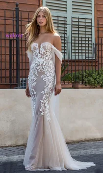 Seksualus vestuvių suknelė iki 2021 m. appliques gėlių chalatas de mariee elegantiškas bride nėrinių suknelė vestuvių suknelės graži undinė vestuvių suknelė