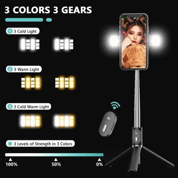 Vamson Bluetooth Nuotolinio Valdymo Telefonas Selfie Stick Trikojo Ištraukiamas Monopodzie su Užpildykite Šviesa, skirtų 